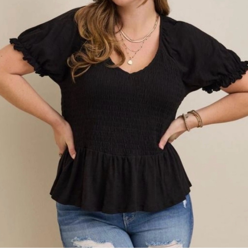 TORRID Cotton Modal Slub Smocked Short Sleeve Babydoll Top